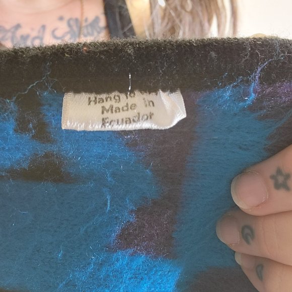 Made in Ecuador Southwestern Blanket Poncho Chief Joseph Super Soft Teal Blue - Picture 10 of 10